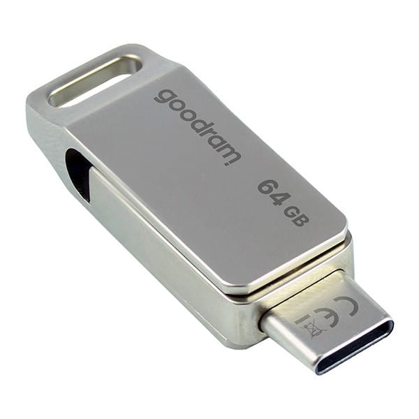 Goodram USB flash disk, USB 3.0 (3.2 Gen 1), 64GB, ODA3, srebrny, ODA3-0640S0R11, USB A / USB C, z obrotową osłoną