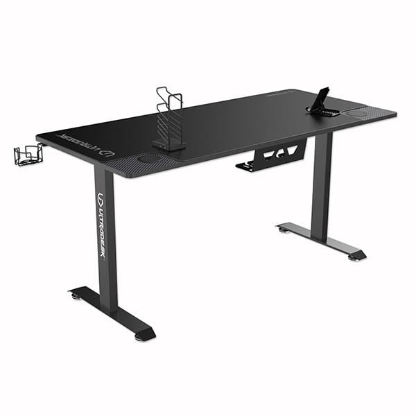 ULTRADESK Biurko dla gracza MOMENTUM - Black, 152,5x70 cm, 75,5 cm, z podkładką pod mysz XXL, uchwyt do słuchawek, na napój, telef