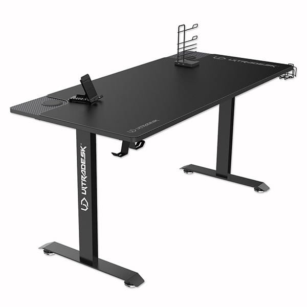 ULTRADESK Biurko dla gracza MOMENTUM - Black, 152,5x70 cm, 75,5 cm, z podkładką pod mysz XXL, uchwyt do słuchawek, na napój, telef