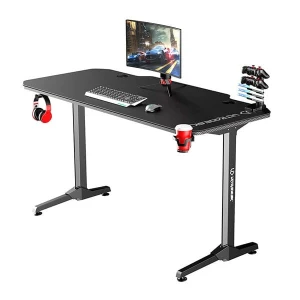 ULTRADESK Biurko dla gracza FRAG - BLACK V3, 140x60 cm, 76 cm, z podkładką pod mysz, uchwyt na słuchawki i napój