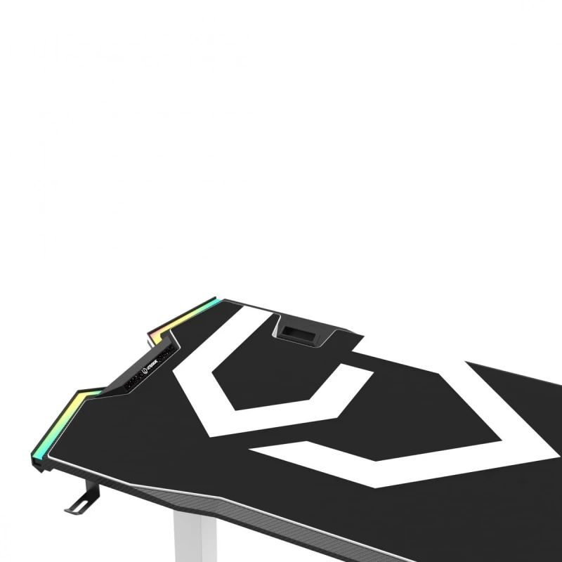 ULTRADESK Biurko dla gracza FORCE SNOW - białe, 166x70 cm, 76.5 cm, z podkładką pod mysz XXL, uchwyt na napoje i słuchawki