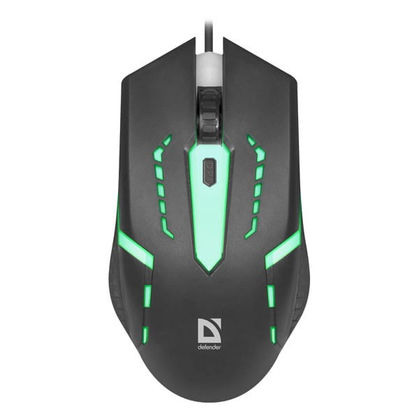 Defender Mysz Hit MB-601, 1200DPI, optyczna, 4kl., 1 scroll, przewodowa USB, czarna, do gry, podświetlona