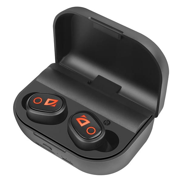 Defender Twins 639, słuchawki z mikrofonem, bez regulacji głośności na przewodzie, czarna, douszne, BT 5.0, TWS, etui z ładowarką