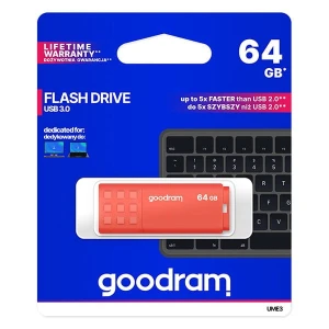 Goodram USB flash disk, USB 3.0, 64GB, UME3, pomarańczowy, UME3-0640O0R11, USB A, z osłoną