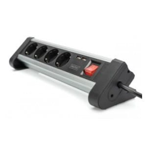 Listwa zasilająca DIGITUS biurowa 45° 4 gniazdowa 2xUSB (5V/2A) obrót 290° aluminiowa