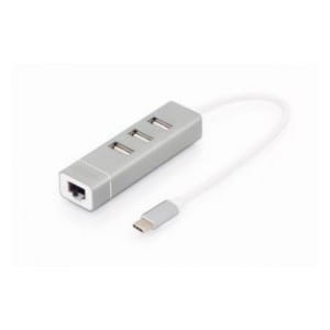 Hub/Koncentrator 3-portowy DIGITUS USB 2.0 HighSpeed Typ C z Fast Ethernet LAN adapter