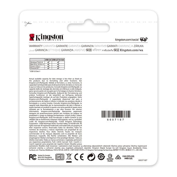 Kingston USB flash disk, USB 3.0 (3.2 Gen 1), 128GB, DataTraveler(R) Kyson, srebrny, DTKN/128GB, z oczkiem na brelok
