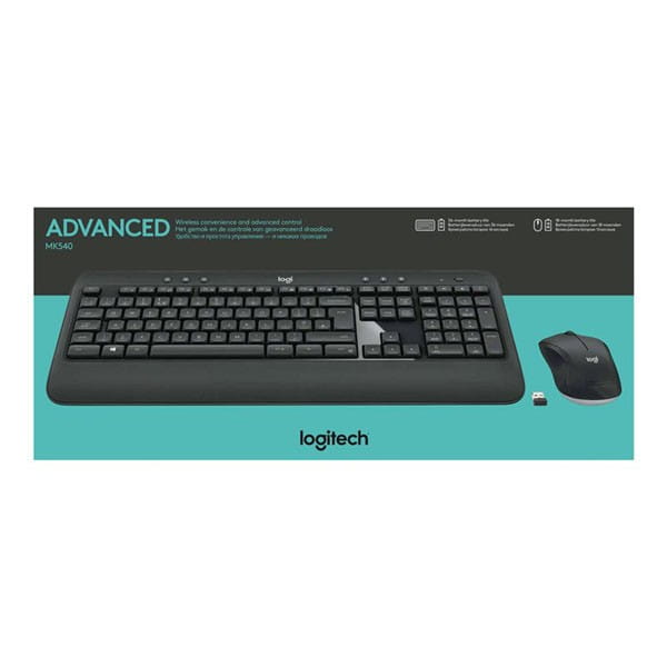 Logitech MK540, Zestaw klawiatur z myszą optyczną bezprzewodową, AA, US, multimedialny, odbiornik nano z technologią Logitech Unif