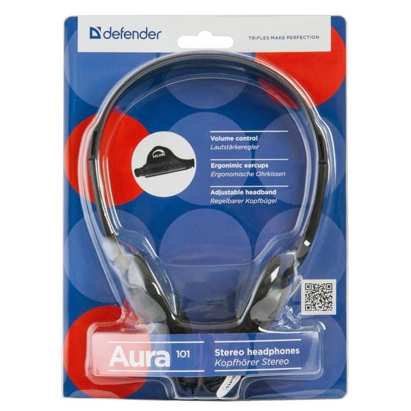 Defender Aura 101, słuchawki, regulacja głośności, czarna, otwarta, 3.5 mm jack