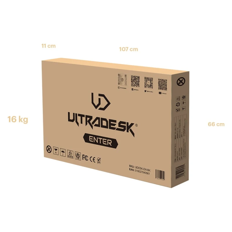 ULTRADESK Biurko dla gracza ENTER V2, 100x60 cm, 75cm, z uchwytem na słuchawki, kompaktowy rozmiar