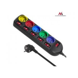 Listwa zasilająca przedłużacz Maclean MCE204M  5 gniazd z włącznikami czarna 1,5m 2300W multicolor