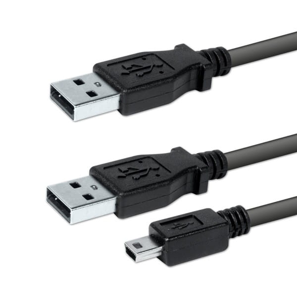 Kabel USB (2.0), USB A  2x M- USB mini M (5 pin), 0.6m, czarny, Logo, blistr