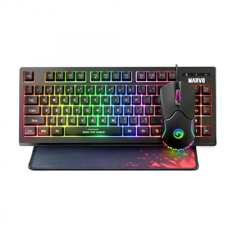 Marvo CM310 EN, RGB zestaw klawiatura + mysz i podkładka dla graczy, US, do gry, membranowa typ przewodowa (USB), czarna, podświet