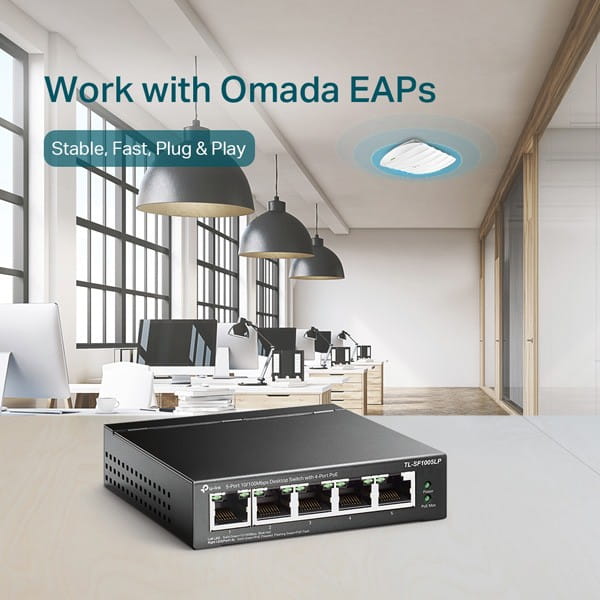 TP-LINK switch TL-SG1005LP PoE(4- porty), 100Mbps, auto MDI/MDIX