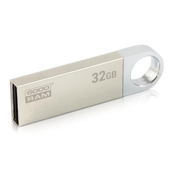 Goodram USB flash disk, USB 2.0, 32GB, UUN2, srebrny, UUN2-0320S0R11, USB A, z oczkiem na brelok