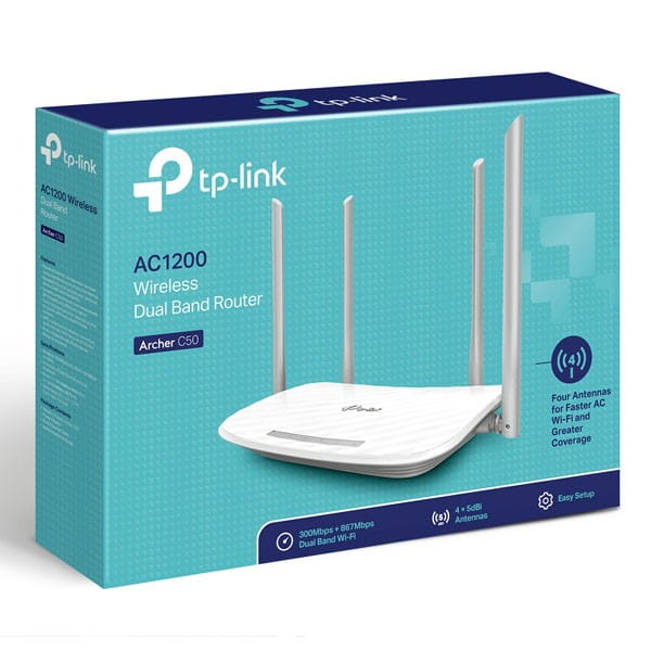 TP-LINK router Archer C50 2.4GHz i 5GHz, access point, 1200Mbps, zewnętrzna anténa, 802.11ac, kontrola rodzicielska, sieć dla gośc