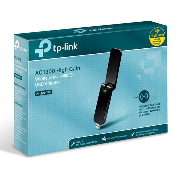 TP-LINK USB klient Archer T4U 2.4GHz i 5GHz, 1300Mbps, zintegrowana bateria anténa, 802.11ac, Ultra szybki adapter USB, odchylana