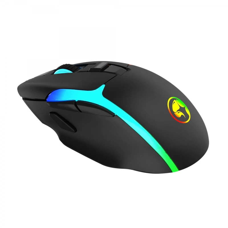 Marvo Mysz M729W, 4800DPI, 2.4 [GHz], optyczna, 7kl., bezprzewodowa, czarna, 1 szt wbudowany akumulator, do gry, podświetlona
