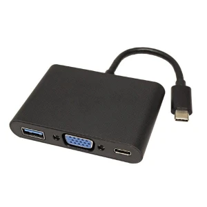 USB/Video Adapter  + HUB, DP Alt Mode, USB C (M) - VGA (D-sub) (F) + USB C (F) (PD) + USB A (F), czarny, plastic bag 2560x1600@60H