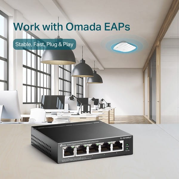 TP-LINK switch TL-SG1005LP PoE(4- porty), 1000Mbps, auto MDI/MDIX