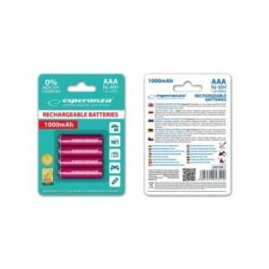 Akumulatorki AAA Esperanza 1000mAh 4szt. czerwone
