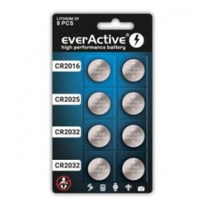 Zestaw baterii litowych everActive 8 sztuk: 4 x CR2032, 2 x CR2025, 2 x CR2016