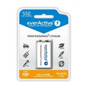 Akumulatorek 6F22/9V everActive Li-ion 550 mAh 1 sztuka