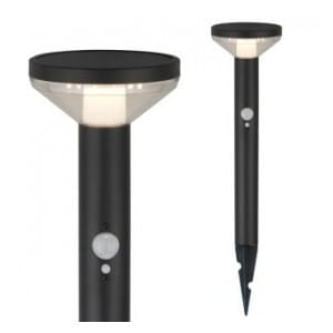 Lampa solarna LED z czujnikiem Maclean MCE465 B, czarna, IP44, 3 tryby świecenia, bateria Li-ion 18650 3,7V 1200 mAh, wbijana