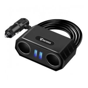 Rozgałęziacz gniazda zapalniczki VAKOSS TP-3264K 2 gniazda + 2xUSB, z przewodem