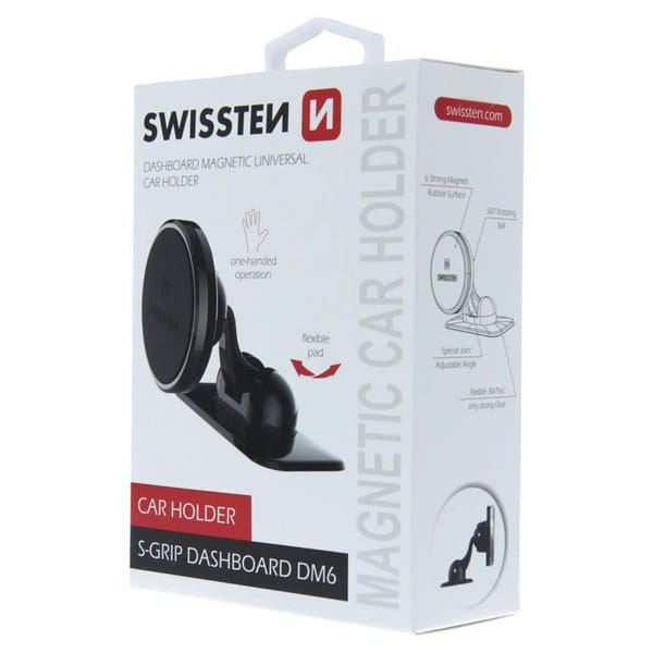 Uchwyt magnetyczny do telefonu lub GPS Swissten do samochodu, S-Grip Dashboard DM6, czarny, metal, z klejem, czarna, telefon