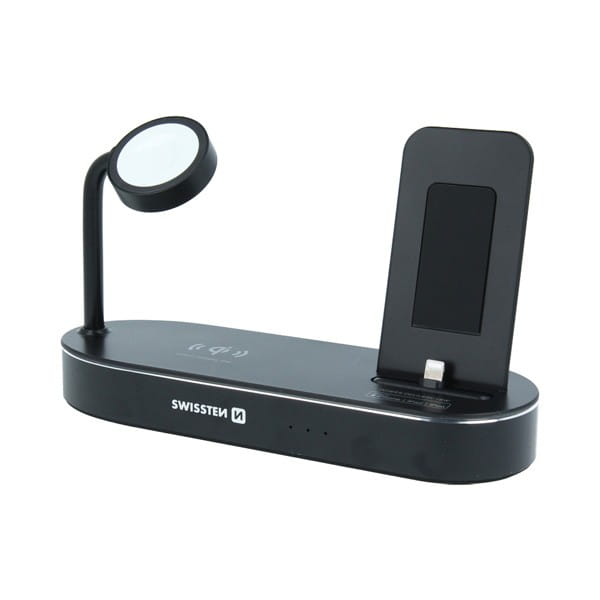 SWISSTEN, ładowarka bezprzewodowa 4w1, do telefonów,  Apple Watch, czarna, 12V, 45W, Qi, MFi