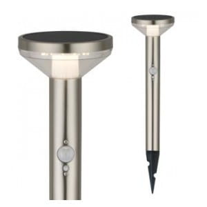 Lampa solarna LED z czujnikiem Maclean MCE465 C/M, chrom mat, IP44, 3 tryby świecenia, bateria Li-ion 18650 3,7V 1200 mAh, wbijana