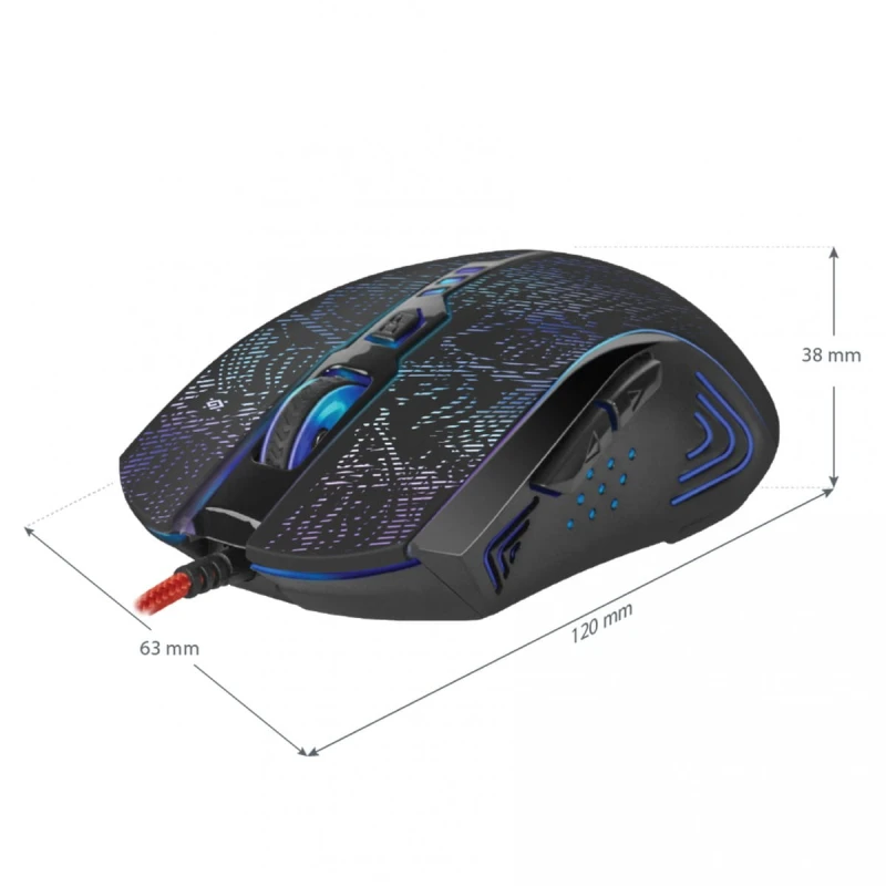 Defender Mysz OverLord GM-890, 3200DPI, optyczna, 6kl., 1 scroll, przewodowa USB, czarna, do gry, RGB