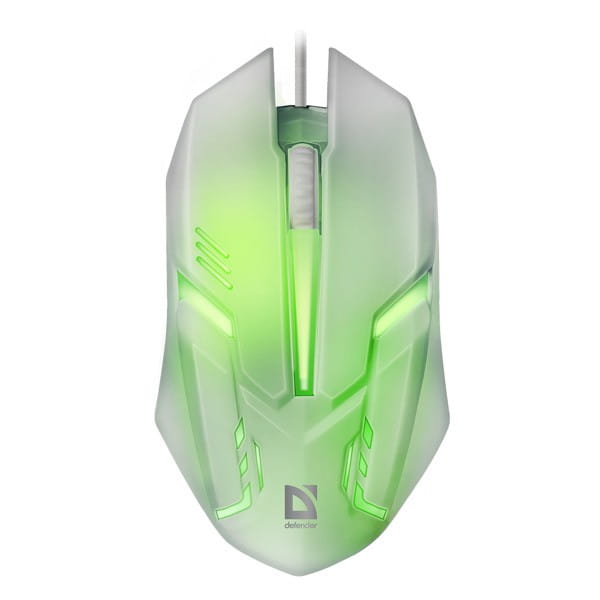 Defender Mysz Cyber MB-560L, 1200DPI, optyczna, 3kl., 1 scroll, przewodowa USB, biała, do gry, podświetlona