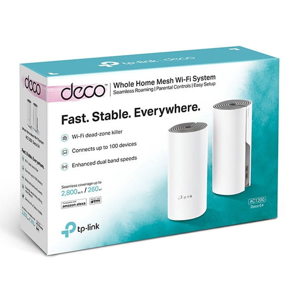 TP-LINK Wifi Mesh kit Deco E4(2-pack) 2.4GHz i 5GHz, access point, 1200Mbps, zintegrowana bateria anténa, 802.11ac, 2Pack, ISP, oc