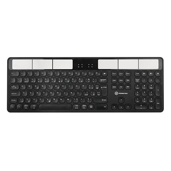 Powerton SolarSlim, Klawiatura zasilana solarnie CZ/SK, Multi-Device typ 2.4 GHz Dongle + Dual Bluetooth, bezprzewodowa, czarna