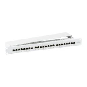 Patch panel EFB-Elektronik 37668.1M, 24 porty RJ45 Cat5e STP, 1U, z tacką na kable i z pokrywą, szary
