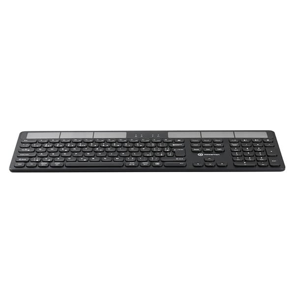 Powerton SolarSlim, Klawiatura zasilana solarnie CZ/SK, Multi-Device typ 2.4 GHz Dongle + Dual Bluetooth, bezprzewodowa, czarna