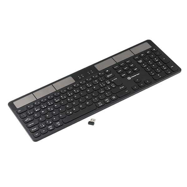 Powerton SolarSlim, Klawiatura zasilana solarnie CZ/SK, Multi-Device typ 2.4 GHz Dongle + Dual Bluetooth, bezprzewodowa, czarna