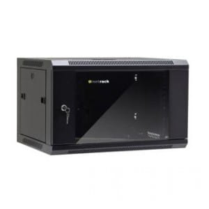 Szafa wisząca 19" Netrack, 6U/600x450mm – czarny, drzwi szklane, otwierane boki