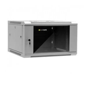 Szafa wisząca 19" Netrack, 6U/600x600mm – szary, drzwi szklane, otwierane boki