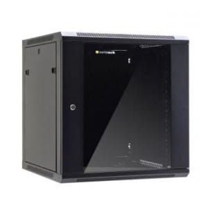 Szafa wisząca 19" Netrack, 12U/600x600mm - czarny, drzwi szklane, otwierane boki
