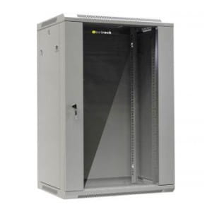 Szafa wisząca 19" Netrack, 18U/600x450mm - szary, drzwi szklane, otwierane boki