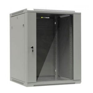 Szafa wisząca 19" Netrack, 15U/600x600mm - szary, drzwi szklane, otwierane boki