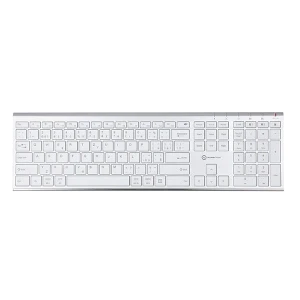 Powerton UltraSlim, klawiatura integrovaná, CZ/SK, Multi-Device rodzaj 2.4 GHz Dongle + Dual Bluetooth, bezprzewodowa, srebrna