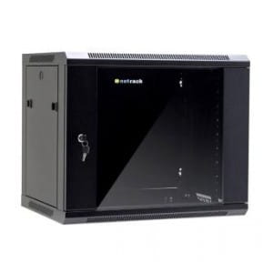 Szafa wisząca 19" Netrack, 9U/600x450mm – czarny, drzwi szklane, otwierane boki