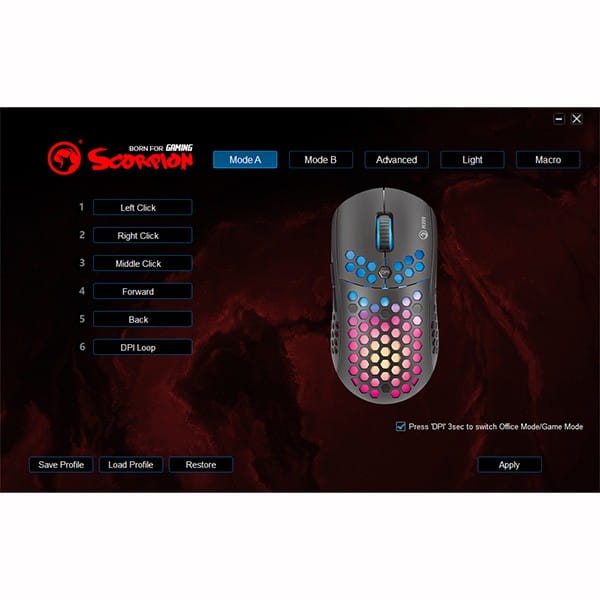 Marvo Mysz M399, 6400DPI, optyczna, 6kl., 1 scroll, przewodowa USB, czarna, do gry, podświetlona
