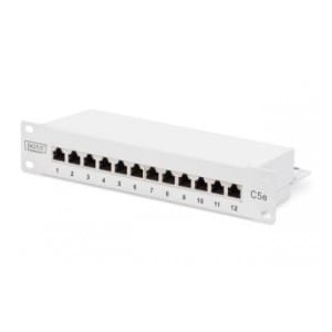 Patch panel DIGITUS 10" 12-portów RJ-45 Kat.5e ekranowany 1U kompletny LSA, wspornik kablowy, szary