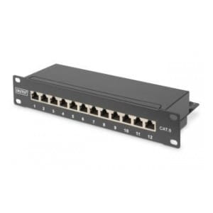 Patch panel DIGITUS 10" 12-portów RJ-45 Kat.6 ekranowany 1U kompletny LSA, wspornik kablowy, czarny