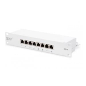 Patch panel DIGITUS 10" 8x RJ-45 Kat.6 ekranowany 1U kompletny LSA, wspornik kablowy, szary